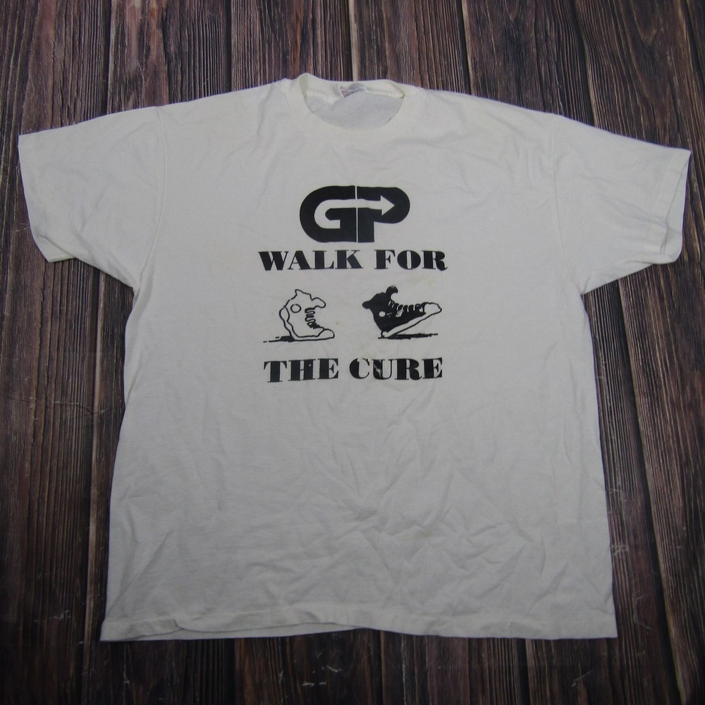 Vintage Hanes Walk For The Cure Shirt Mens XL White Graphic Single Stitch Tee